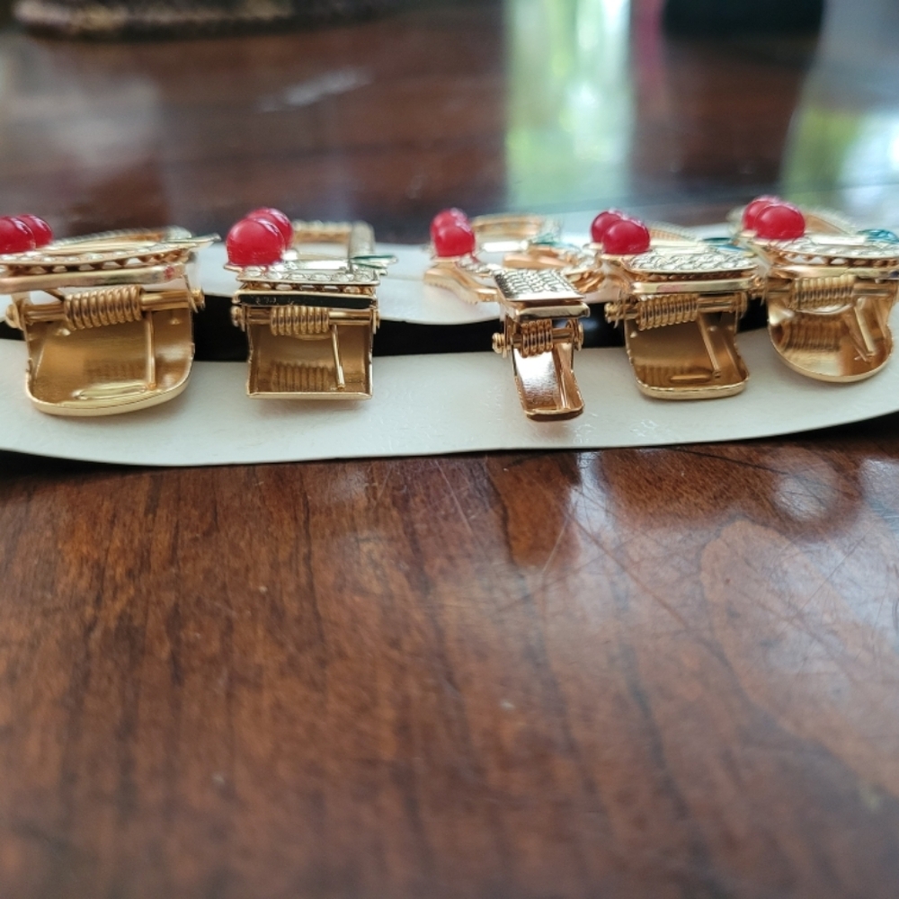 Gold and Red Floral Jewelry Hair Clips - Picture 2 of 3
